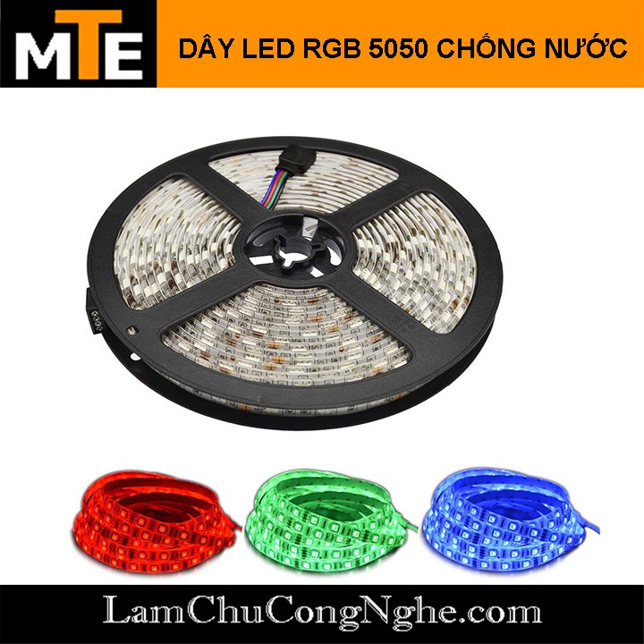 Dây LED 5050 đổi màu RGB 12V - 5 mét Loại dán, chống nước IP65 (300 LED)