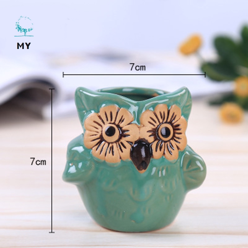 Chậu Cây Mini Hình Cú Mèo Bằng Gốm Dễ Thương