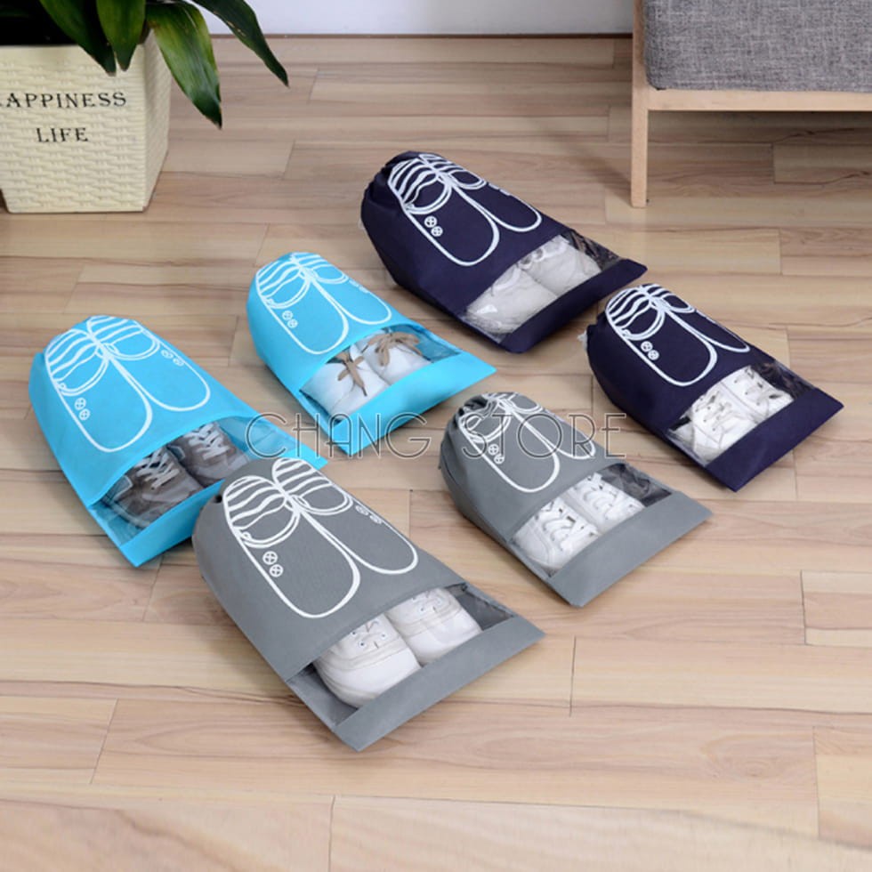 Túi Đựng Giày Dép Du Lịch Chống Bẩn Có Dây Rút Chất Vải Lưới Tiện Dụng Size 43x32CM