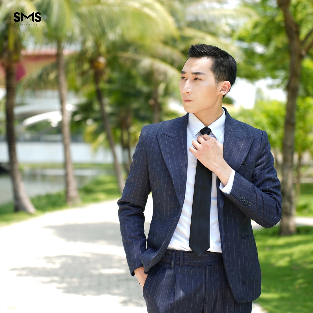 Vest nam xanh navy kẻ sọc, 2 khuy 3 túi phối quần sidetab, suits sartorial, chuẩn form Smart Suits