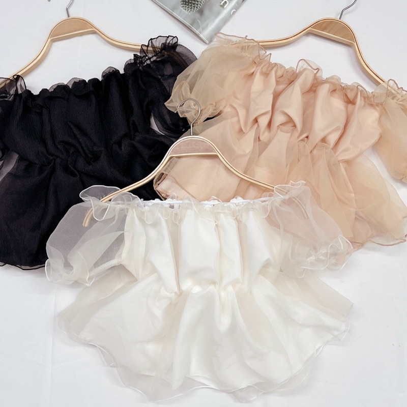 Áo voan trễ vai tay phồng 2 lớp xinh xắn dễ thương như công chúa