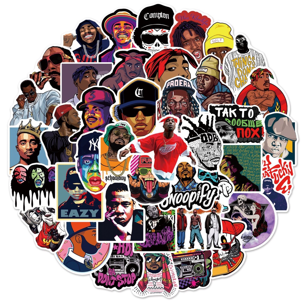 50pcs Legendary Rapper Tupac 2Pac Stickers Notorious Big East /West Coast Graffiti Luggage Laptop Skateboard Sticker