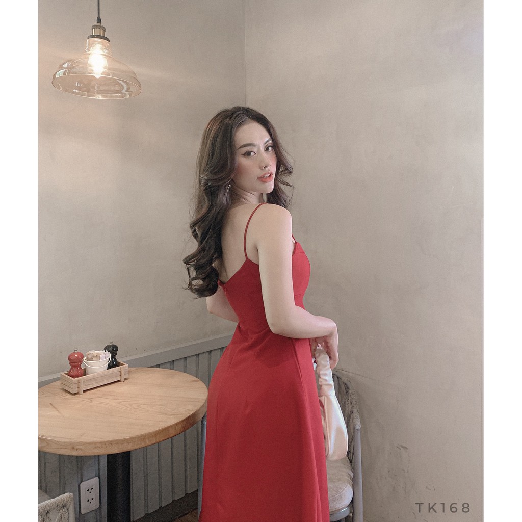 [SHIP 2H] Váy đầm dự tiệc dáng xòe đỏ 2 dây thiết kế cúp ngực trẻ trung | BigBuy360 - bigbuy360.vn
