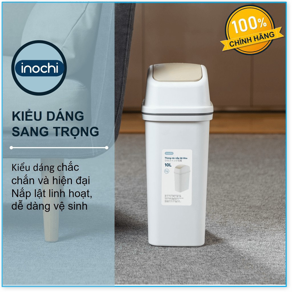 Thùng Rác Nhựa Nắp Lật Inochi 10 Lít Rất Đẹp Làm Sọt Rác Văn Phòng, Khách Sạn, Đựng Rác Gia Đình, Để Bàn Trong Nhà