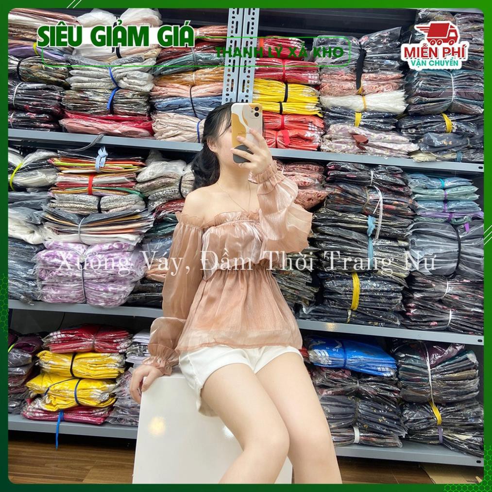 ✅ Cam Kết Ảnh Thật 100%✅ 🎯🎯  Áo Tơ Nhũ trễ vai tay bồng dài siêu sang chảnh, Áo croptop trễ vai Hot 2021 🌸  ྇