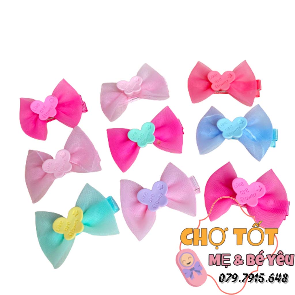 Kẹp tóc nơ bằng voan, vải caro mềm thời trang xinh xắn cho bé gái