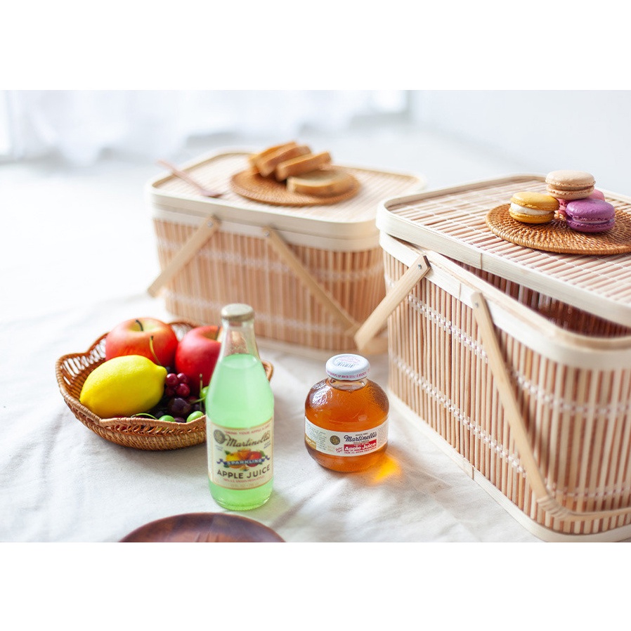 Giỏ picnic đan tre tiện nghi [Handmade] Giỏ đựng đồ nhà bếp DiliHome TẶNG QUÀ DỄ THƯƠNG GỒM ĐĨA MÂY TRE VÀ ỐNG HÚT TRE