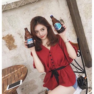 ÁO PEPLUM CỔ V KÈM BELT