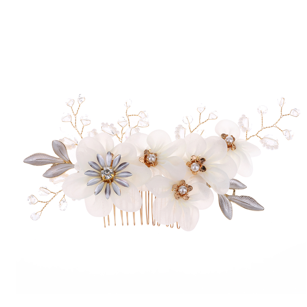 (Hàng Mới Về) Lược Cài Tóc Hình Hoa Trắng Đính Ngọc Trai Thời Trang