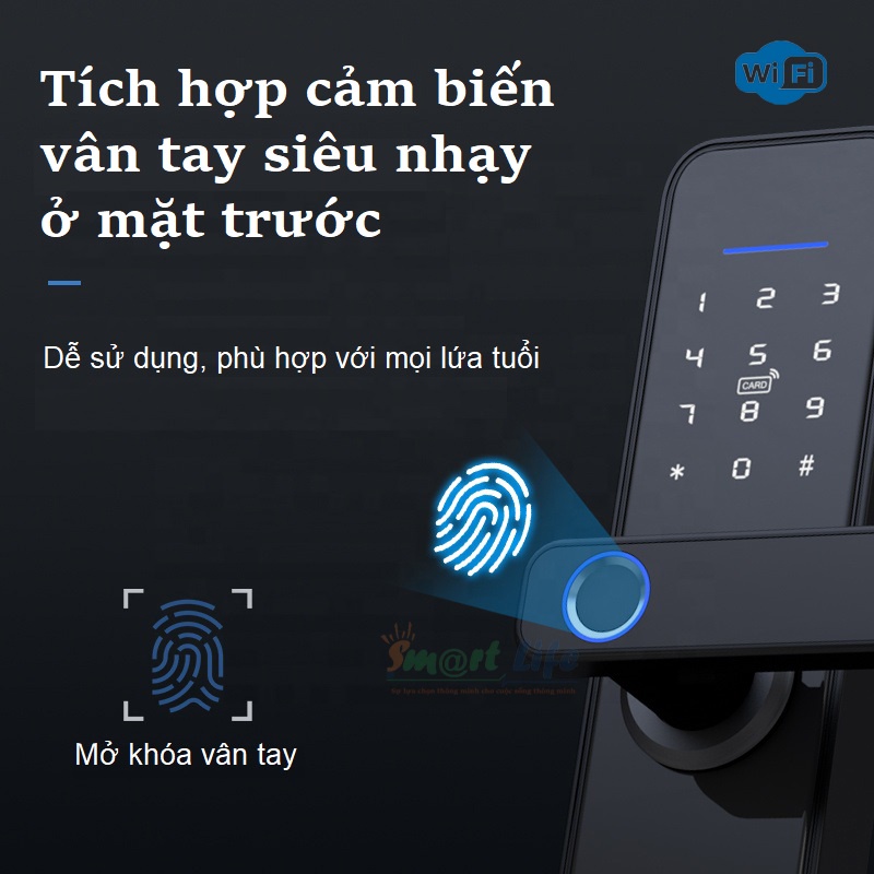 Khóa vân tay thông minh Tuya X2 Wifi mở khóa vân tay, thẻ từ, chìa cơ, mật khẩu, cảm ứng. app điện thoại