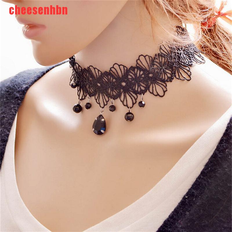 [cheesenhbn]Fashion Gothic Black Lace Retro Choker Collar Flower Pendant Necklace Jewelry