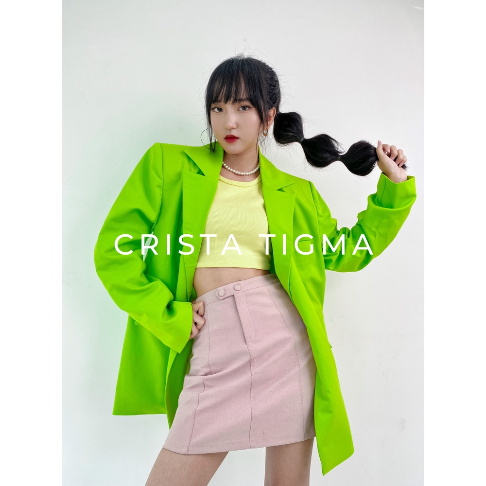 Vest nữ Crista Tigma xanh neon chuối có độn vai dày đứng form