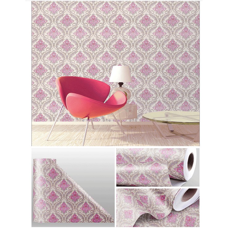 Decal giấy dán tường hoa đằng châu âu hồng khổ 45cm keo sẵn