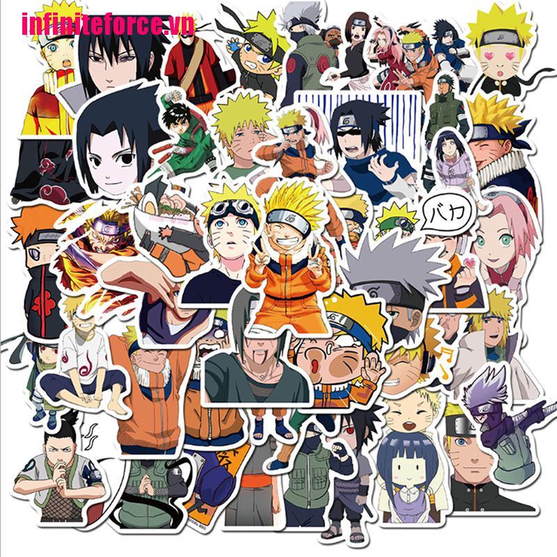 Set 50 nhãn dán chống thấm nước hình Anime Naruto đáng yêu