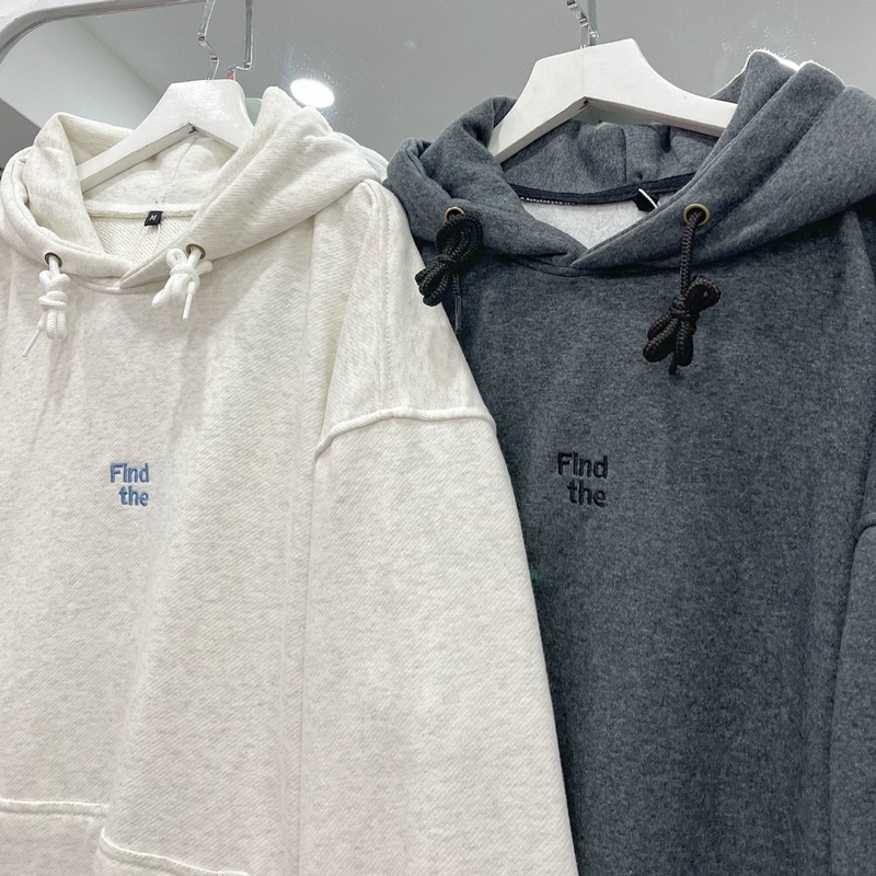 áo hoodie Findthe màu xám trắng ảnh thật unisex ( nam nữ mặc đều được) | BigBuy360 - bigbuy360.vn