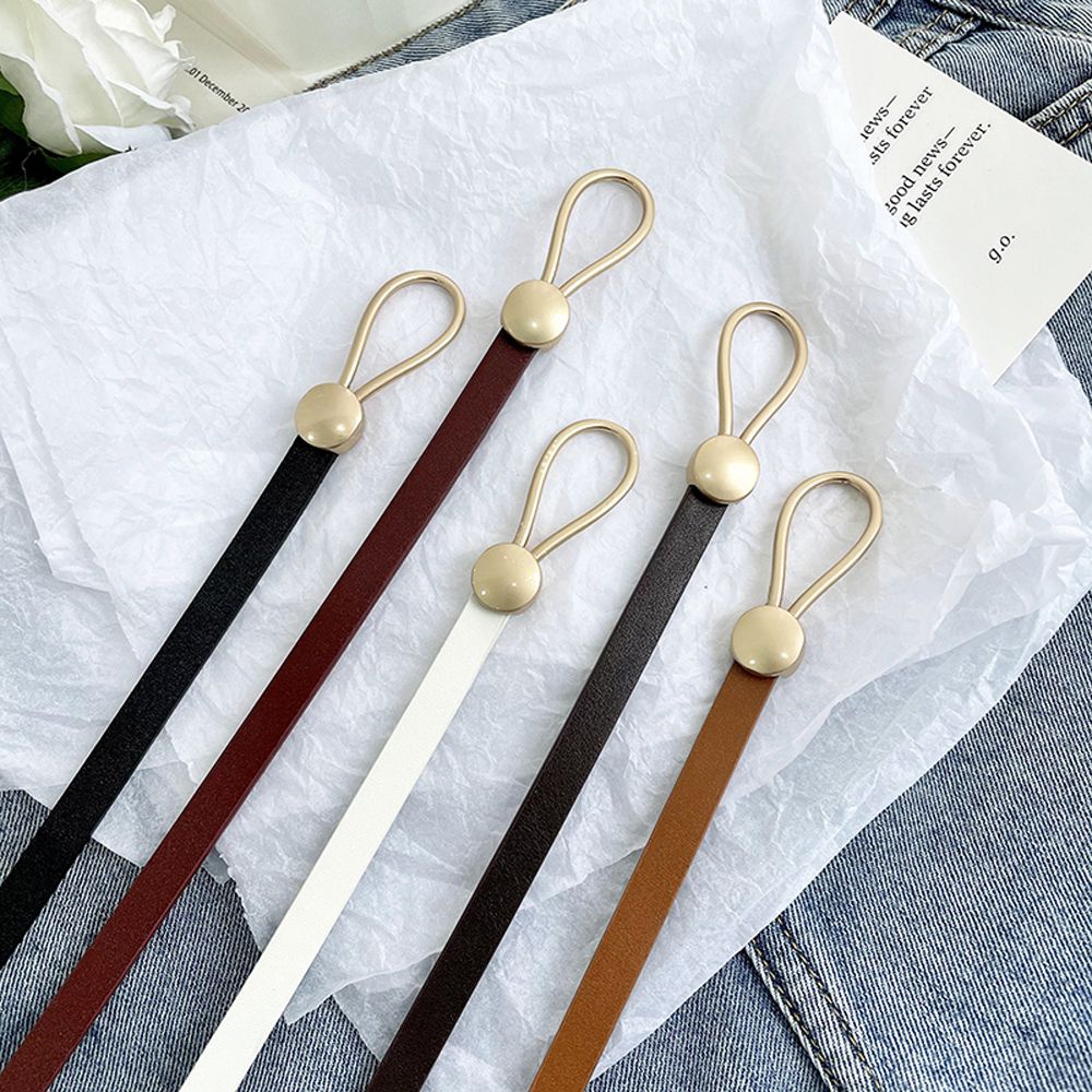 Thắt Lưng Da Bản Nhỏ Màu Trơn Khóa Kim Loại Có Thể Điều Chỉnh Cho Nữ