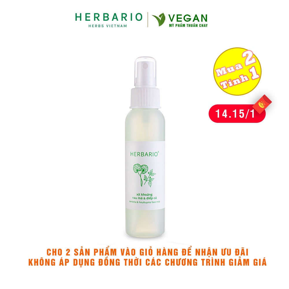 Xịt khoáng Rau Má &amp; Diếp Cá herbario 100ml thuần chay