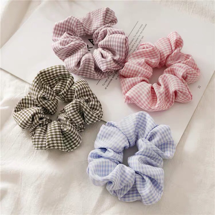 [Follow giảm ngay 10%][Giá Giảm Sốc] Dây Cột Tóc Vải Scrunchies Kẻ Caro Cực Đẹp