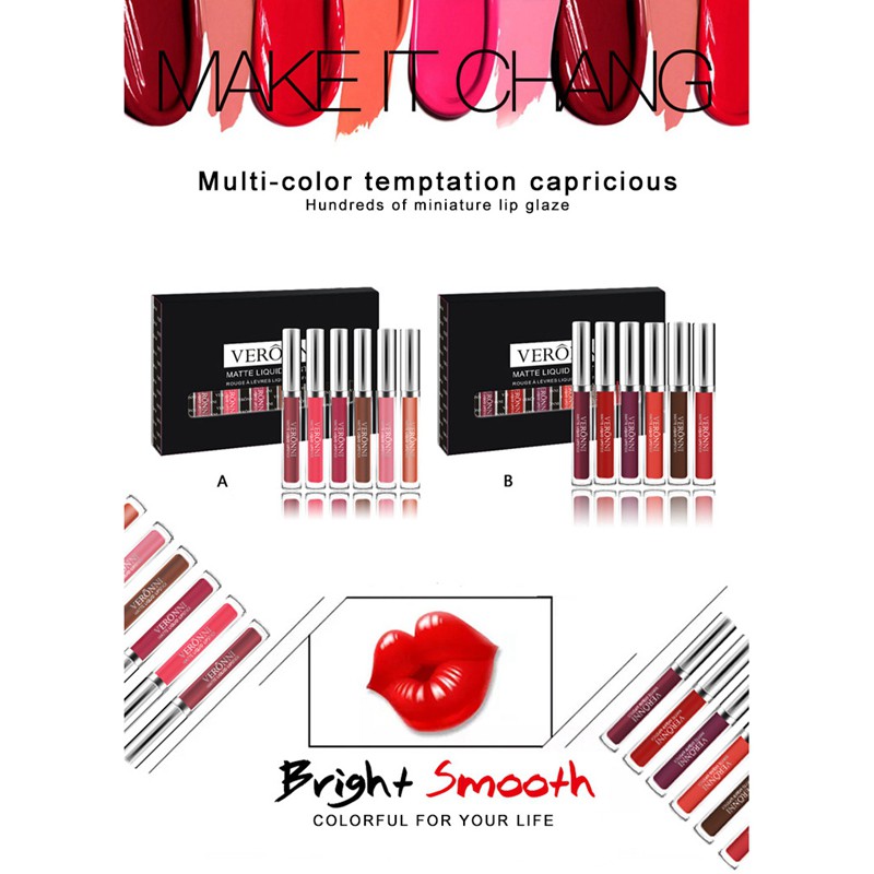 VEET (Hàng Mới Về) Set 6 Thỏi Son Kem Veronni Tông Lì Chống Nước Lâu Trôi | BigBuy360 - bigbuy360.vn