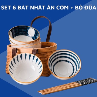 Bộ bát cơm gia đình cao cấp, Chén sứ men đẹp, màu xinh phong cách nhật bản