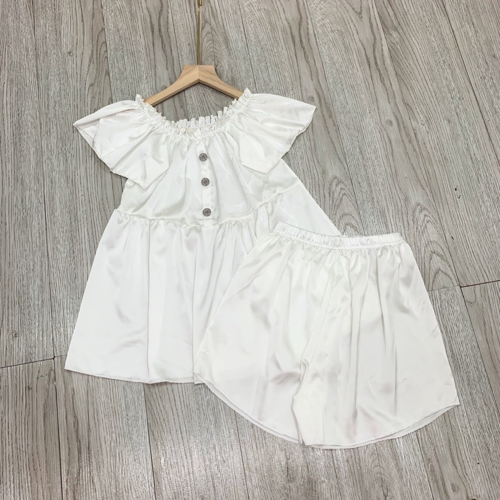 SET BỘ LỤA ÁO TRỄ VAI QUẦN ĐÙI MÀU TRẮNG HỒNG XÁM ULZZANG