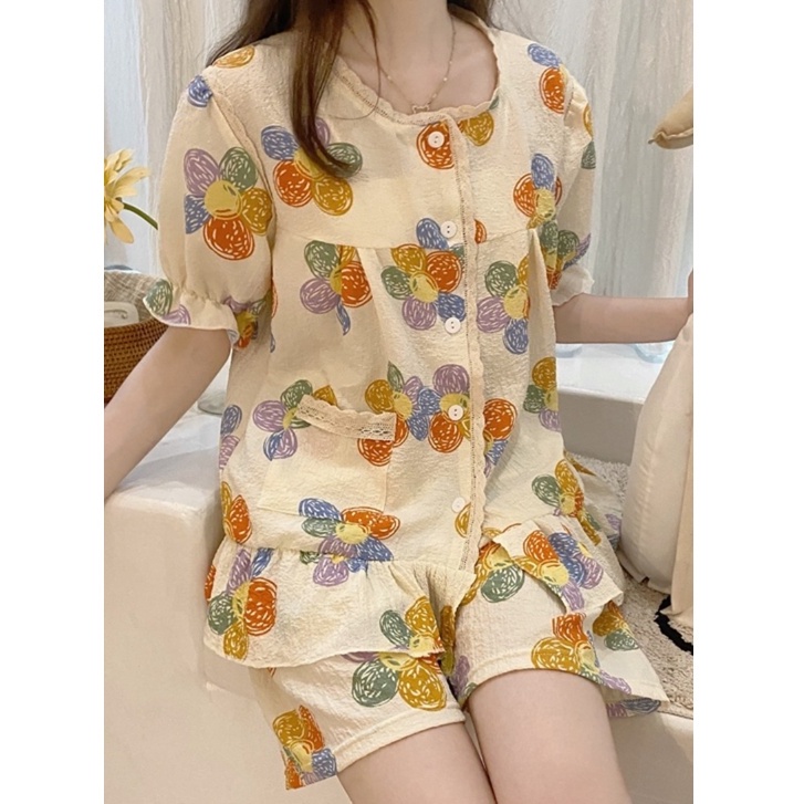 Set bộ mặc nhà hình hoa đủ màu quảng châu