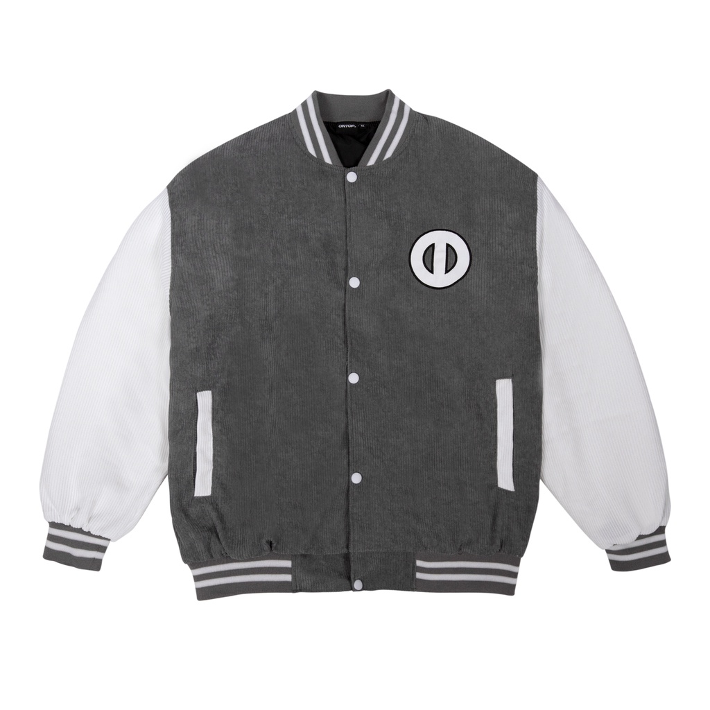 Áo Khoác Varsity Jacket Corduroy màu xám bomber bóng chày basic nam nữ form rộng Local Brand ONTOP