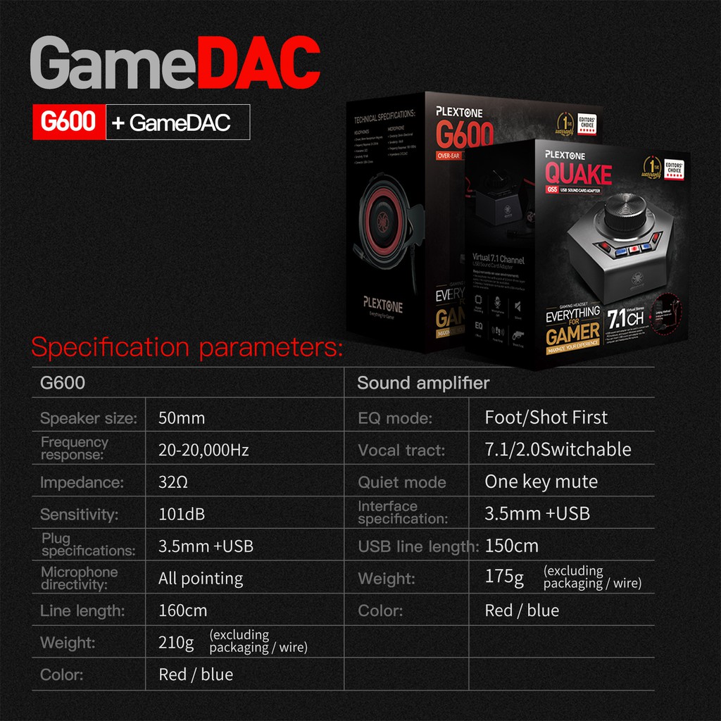 Combo Tai nghe Gaming Plextone G600 và DAC Soundcard âm thanh vòm giả lập âm thanh 7.1