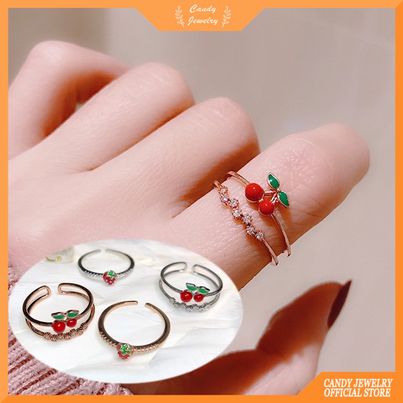 Nhẫn Hở Họa Tiết Quả Dâu Tây/Cherry Dễ Thương Phong Cách Nhật Hàn Cho Nữ