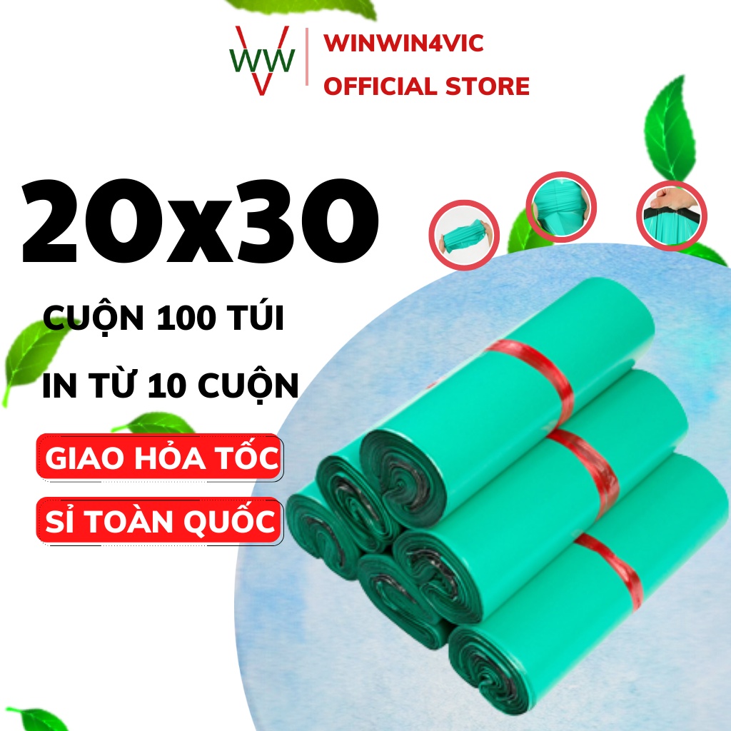 100 Túi(1 CUỘN) Đóng Hàng Niêm Phong, Túi Gói Hàng Niêm Phong Siêu Tốc WINWIN4VIC Màu Xanh Mint Size 20x30