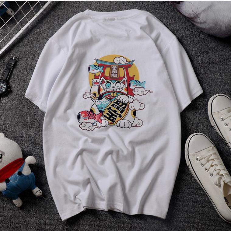 -HOT- Áo thun Tay Lỡ Unisex Nam Nữ Mèo Maneki Neko Siêu Kute - SALE SỐC