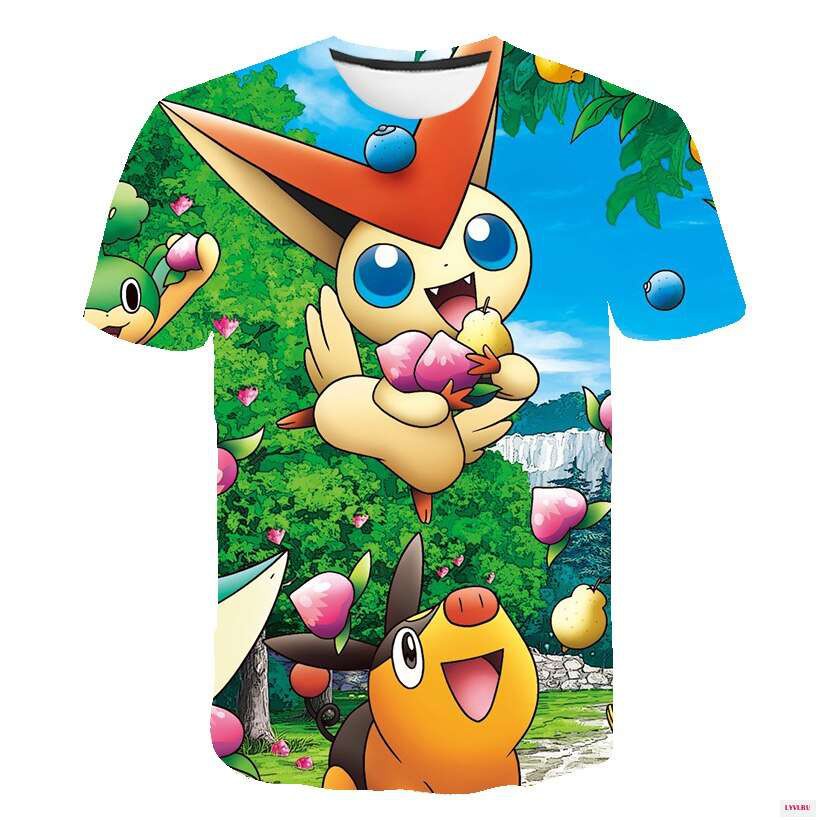 Áo thun HUQISHA họa tiết hoạt hình Pokemon thời trang dành cho nam