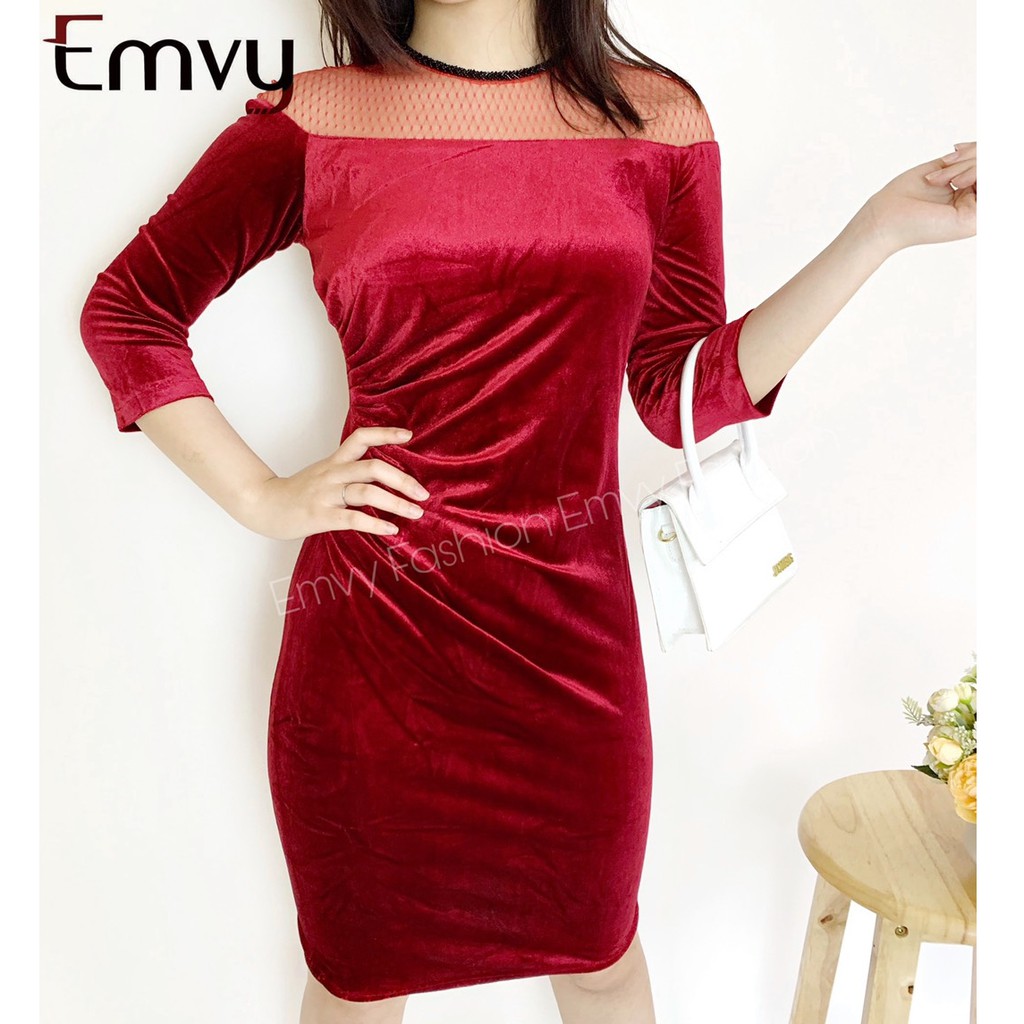 Đầm body nhung thiết kế nhũ phối ren Emvy - V15 | BigBuy360 - bigbuy360.vn