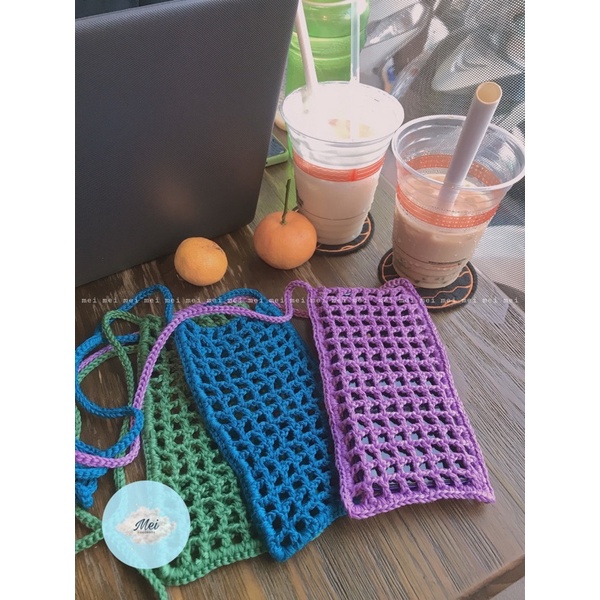 TÚI LƯỚI ĐỰNG ĐIỆN THOẠI LEN MÓC HANDMADE ĐEO CHÉO MÀU SẮC CUTE