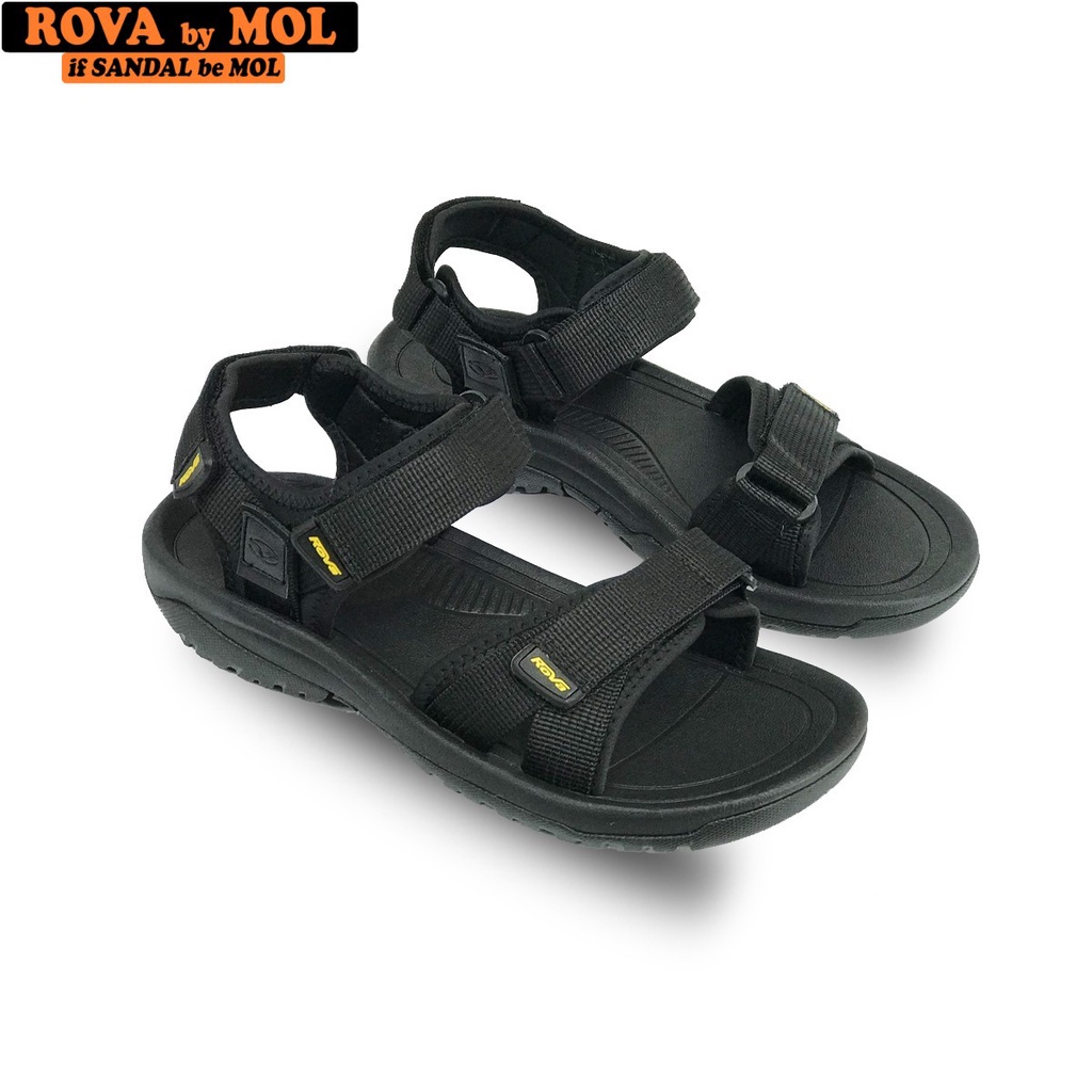 Giày sandal nam hiệu Rova siêu bền quai ngang đế cao su quai dù đi làm đi học màu đen mã RV679