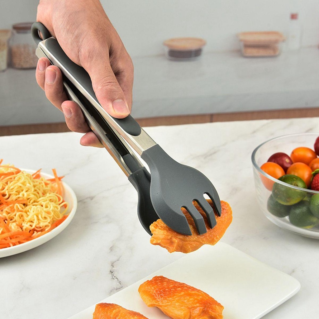 [COD] Kẹp Gắp Thức Ăn Bằng Thép Không Gỉ Tay Cầm Silicone Cách Nhiệt Chống Trượt Tiện Lợi Dành Cho Nhà Bếp