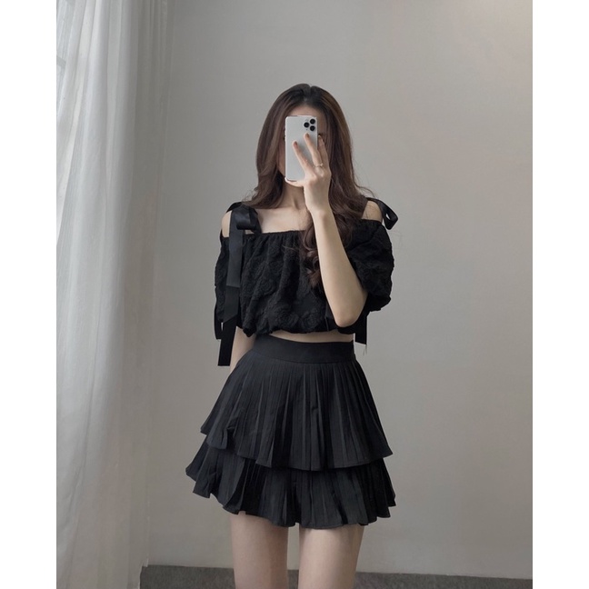 C841 Chân váy xếp li hai tầng Hàn Quốc