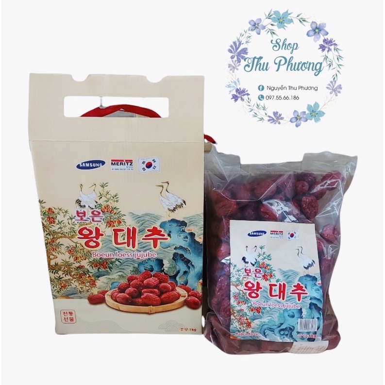TÁO ĐỎ KHÔ HÀN QUỐC CAO CẤP CÔNG CHÚA BOEUN LOESS JUJUBE 1KG (date 2024)