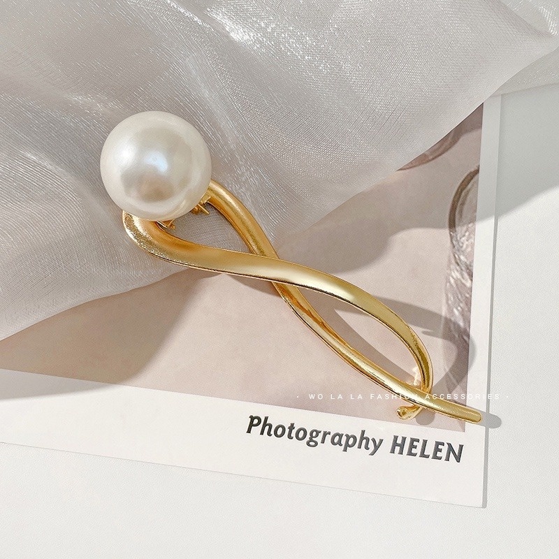 Kẹp Tóc Đính Ngọc Trai Bằng Hợp Kim Phong Cách Thời Trang Hàn Quốc