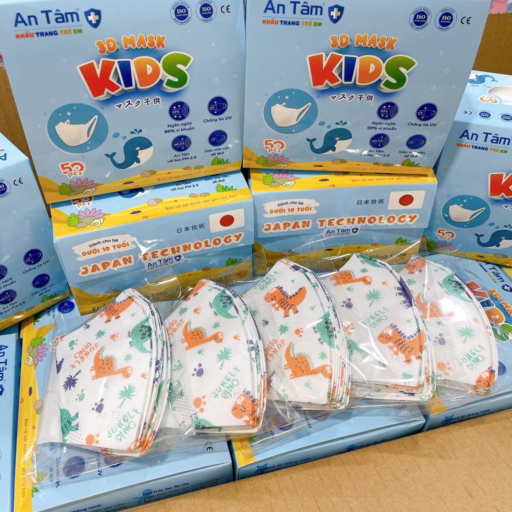 Khẩu trang y tế 3D Nhật Bản cho bé kháng khuẩn, chống tia UV - Chính Hãng AN TÂM - Hộp 50 cái