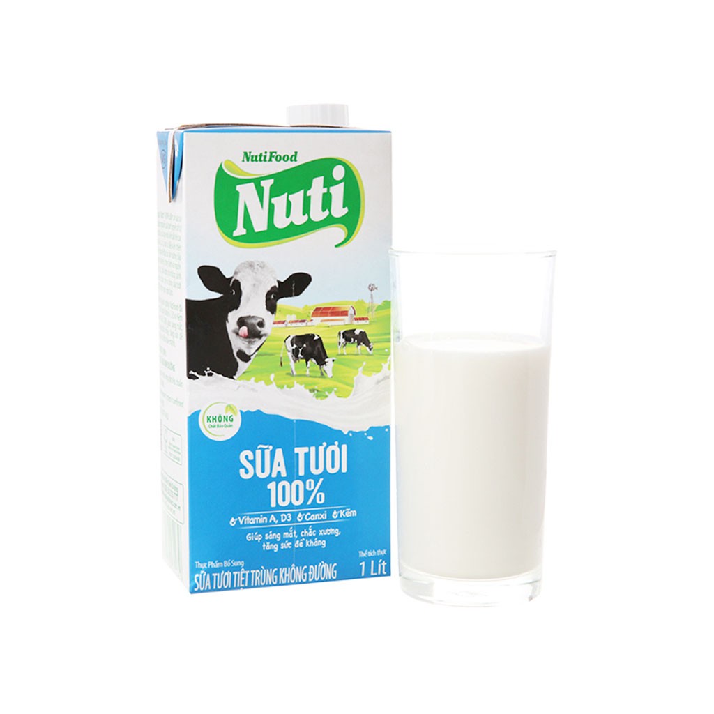 Sữa tươi tiệt trùng không đường Nuti hộp 1 lít