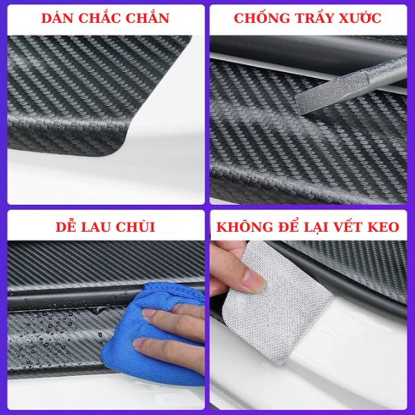 Nẹp Dán Vân Carbon Chống Trầy Xước Bảo Vệ Bậc Cửa Xe Hơi, Bảo Vệ Cốp Sau Xe Hơi Cho Nhiều Hãng Xe Ô Tô