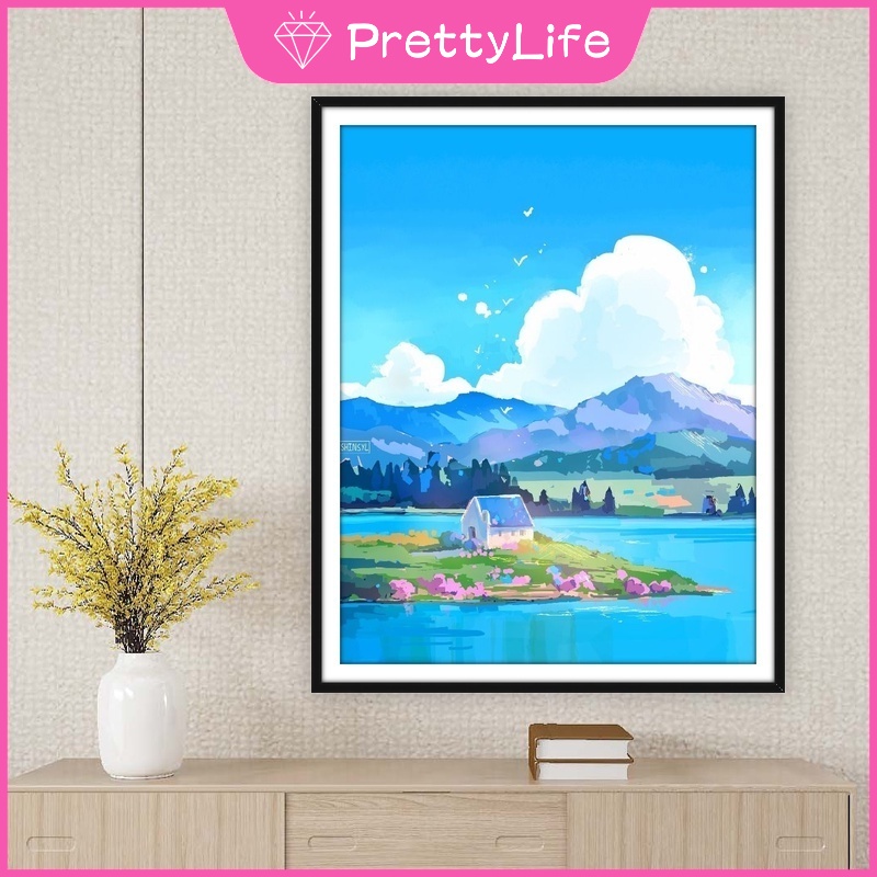 Tranh Đính Đá 5D Tự Làm Hình Bầu Trời Xanh Trắng 30X40cm Trang Trí Nhà Cửa