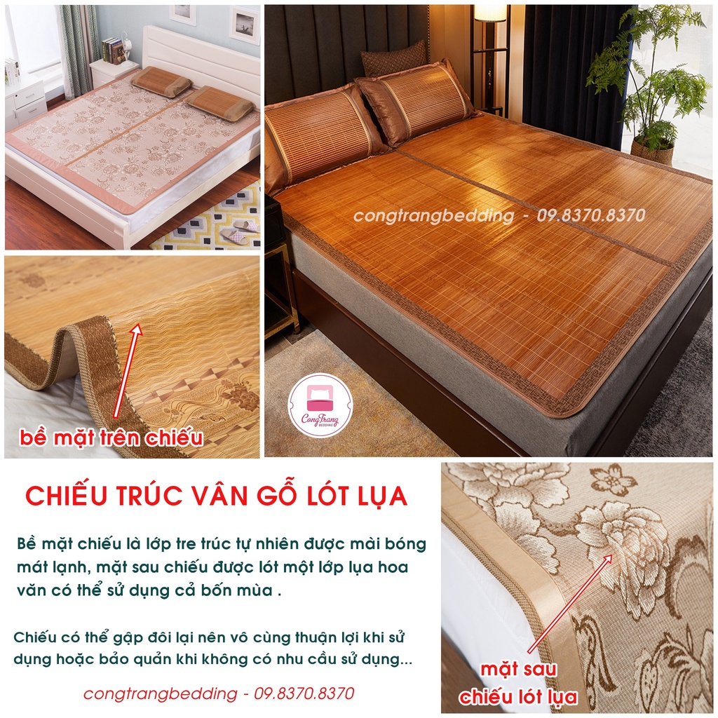 Chiếu trúc vân gỗ, chiếu trúc tre in hoa tây bắc, mùa hè mát lạnh nhiều size(1m/1m2/1m5/1m6/1m8/2m2)