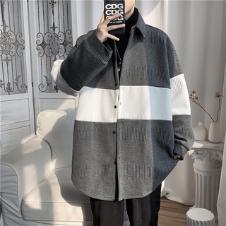 Áo Khoác Cardigan Dệt Kim Dáng Rộng Màu Sắc Tương Phản Phong Cách Hàn Quốc Thời Trang Thu Đông Cho Nam Giới