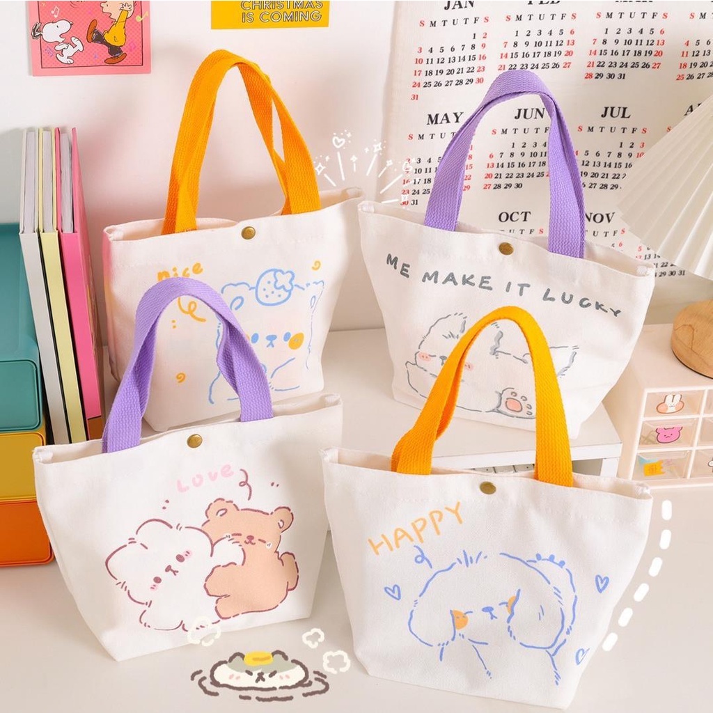 Túi vải Cỡ Lớn Họa Tiết Hoạt Hình Dễ Thương Phong Cách Hàn Quốc