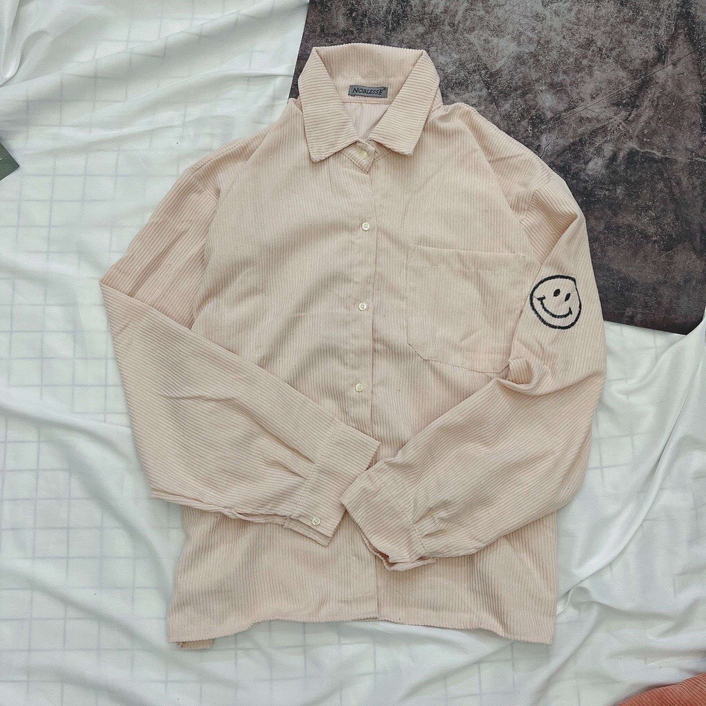 Áo Khoác Sơmi Nhung Tăm Form Rộng Unisex Siêu Dễ Thương