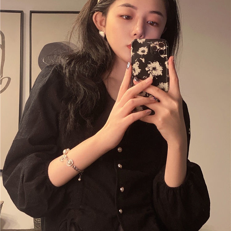 Áo kiểu tay dài cổ chữ V thiết kế dây rút phong cách Hàn Quốc thiết kế mới thời trang xuân thu