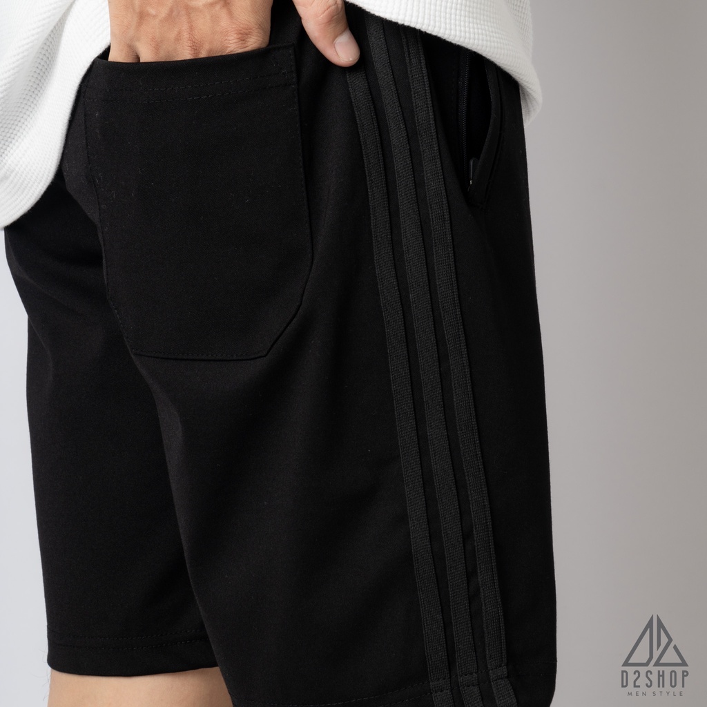 Quần short thun thể thao nam D2shop, Quần đùi nam, phối 3 sọc trắng/3 sọc đen