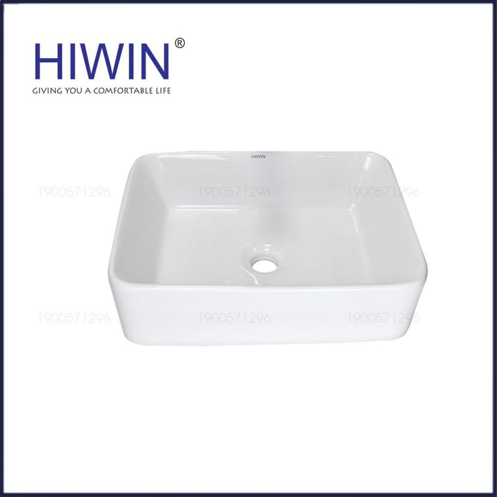 Chậu rửa mặt lavabo màu trắng sứ cao cấp dương bàn dáng chữ nhật HIWIN LP-8032